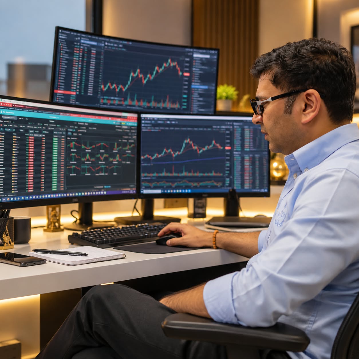 Our mentor at his multi-monitor trading desk